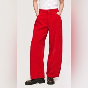 Aligne Women's Red Markus Corduroy Organic Cotton Barrel Pants Size 27